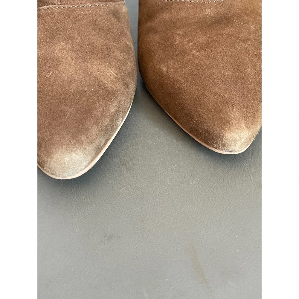 Vince Camuto Brown Suede Pointed Toe Kitten Heel Ankle Booties Fold Over Cuff
